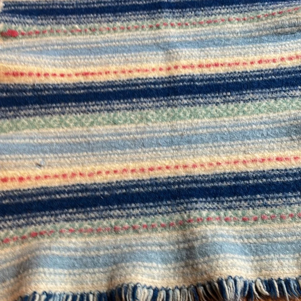 Handcrafted Striped Door Mat - Blue and Cream